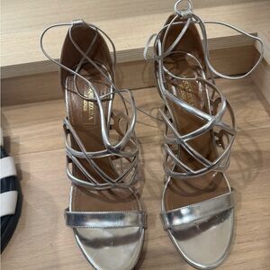 Aquazzura Metallic Silver Strappy Heels